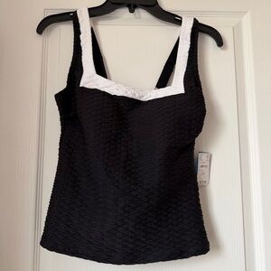 New Women’s Land’s End Black Swim Top with White Trim